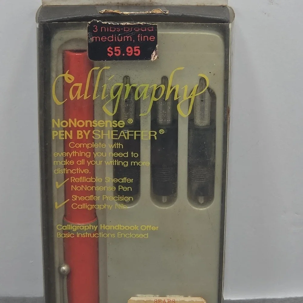 VINTAGE SHEAFFER CALLIGRAPHY No Nonsense Pen Set w/ 3 Nibs Orange Cracked Cap. J
